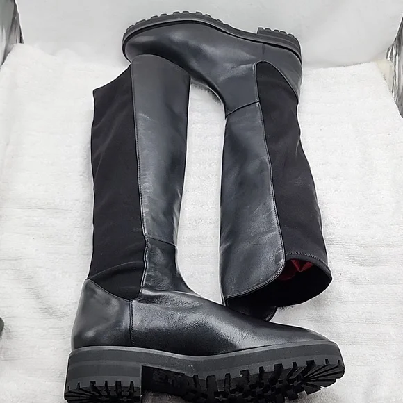 STUART WEITZMAN KNEE HIGH LUG 5050 LEATHER LIFT BLACK AWESOME BOOT LADIES 10 NEW - Picture 8 of 16